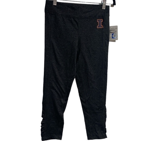 Illinois Illini legging cinch ruched hem Capri small stretch charcoal gray black - Picture 1 of 7